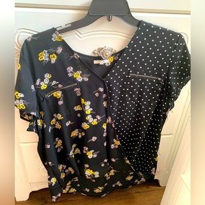 Maurices half polka dot half floral open front top